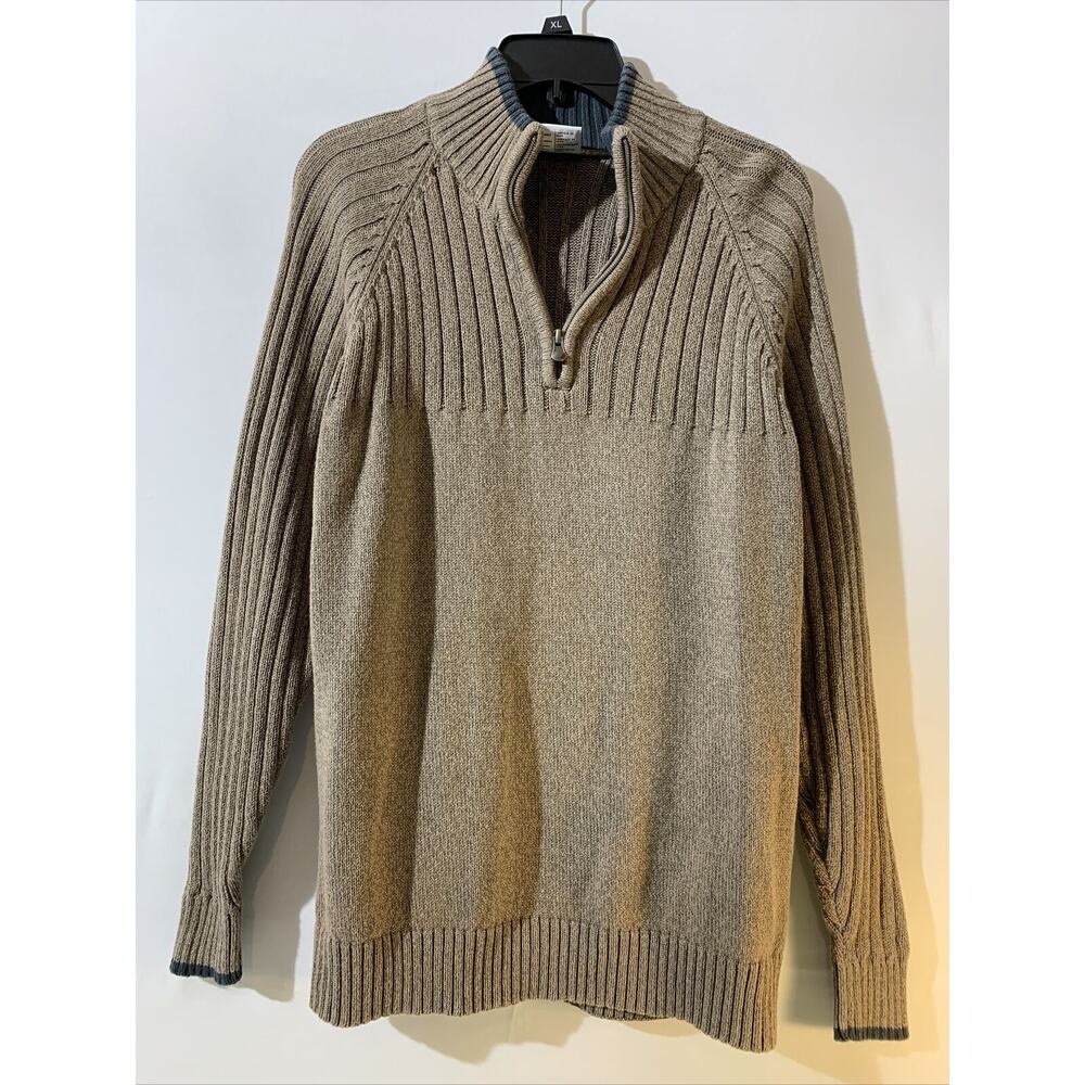 Columbia Sweater Mens Size Medium 1/4 Zip Cotton Brown